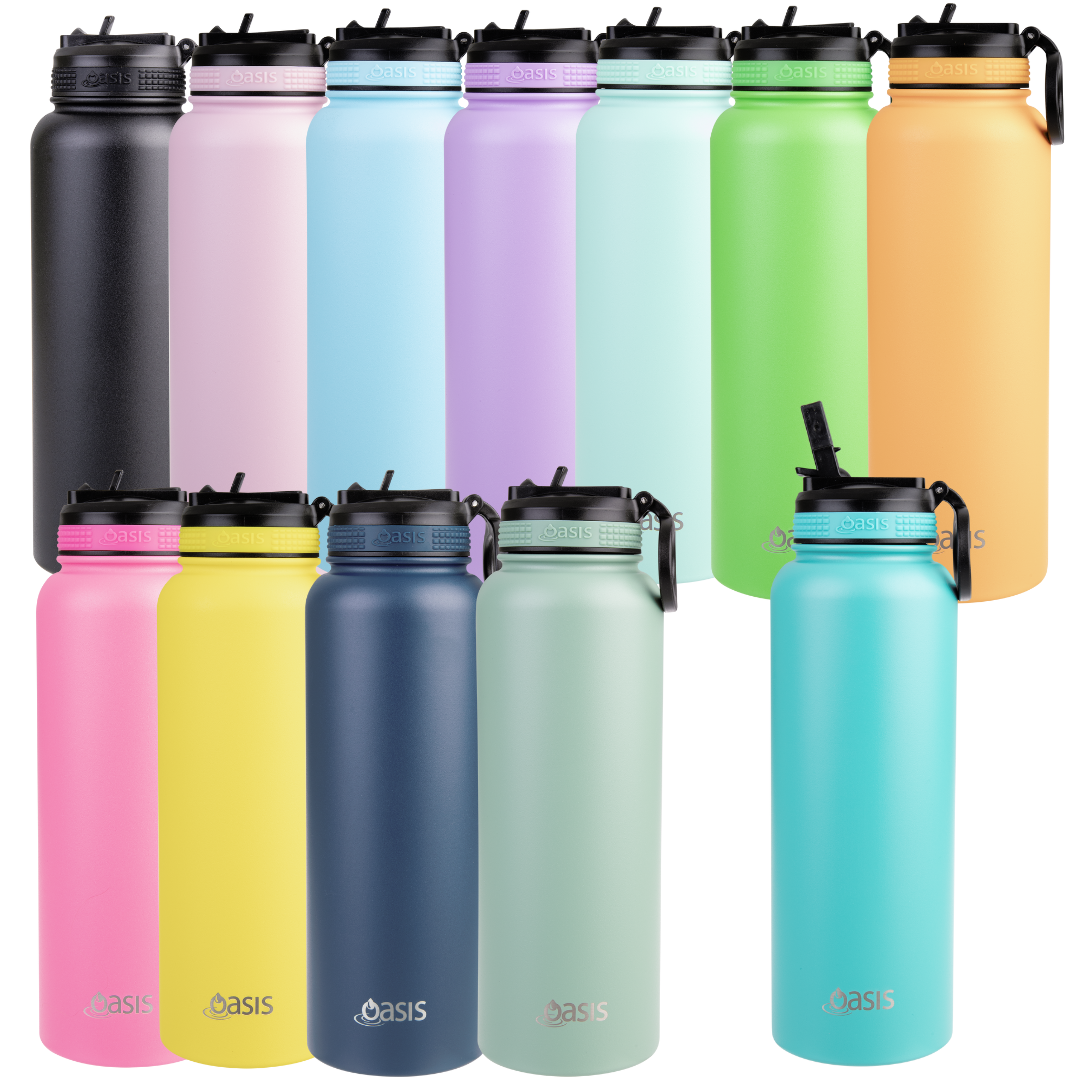 Oasis Challenger 1.1 Litre Insulated Sports Bottle w/ Sipper Straw - Assorted Colours