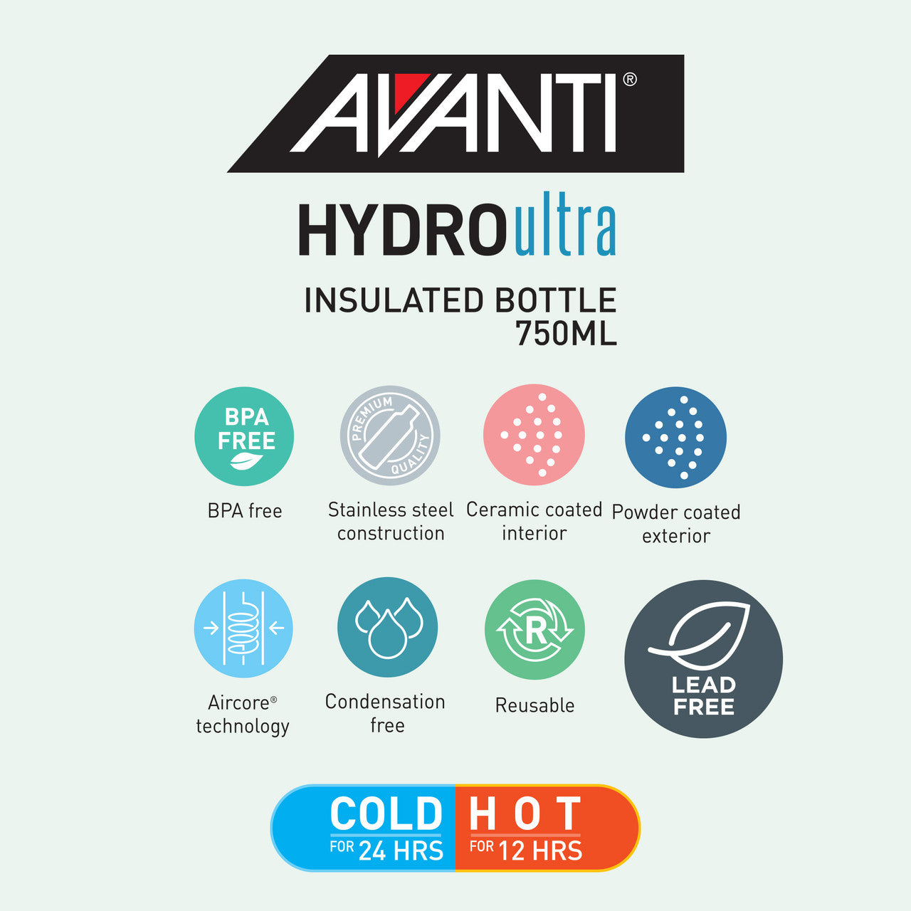 Avanti HydroUltra 750ml Insulated Water Bottle - Assorted Colours *PREORDER*