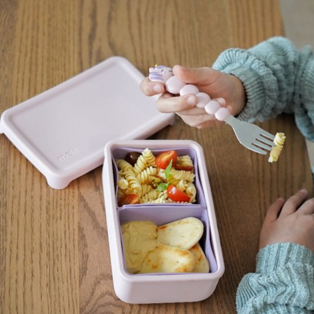 Melii Luxe 700ml Silicone Bento w/ Silicone Dividers - Pink & Ivory