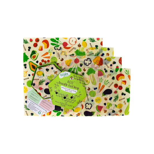 BUZZEE Organic Beeswax Wraps (4 Pack) - Harvest