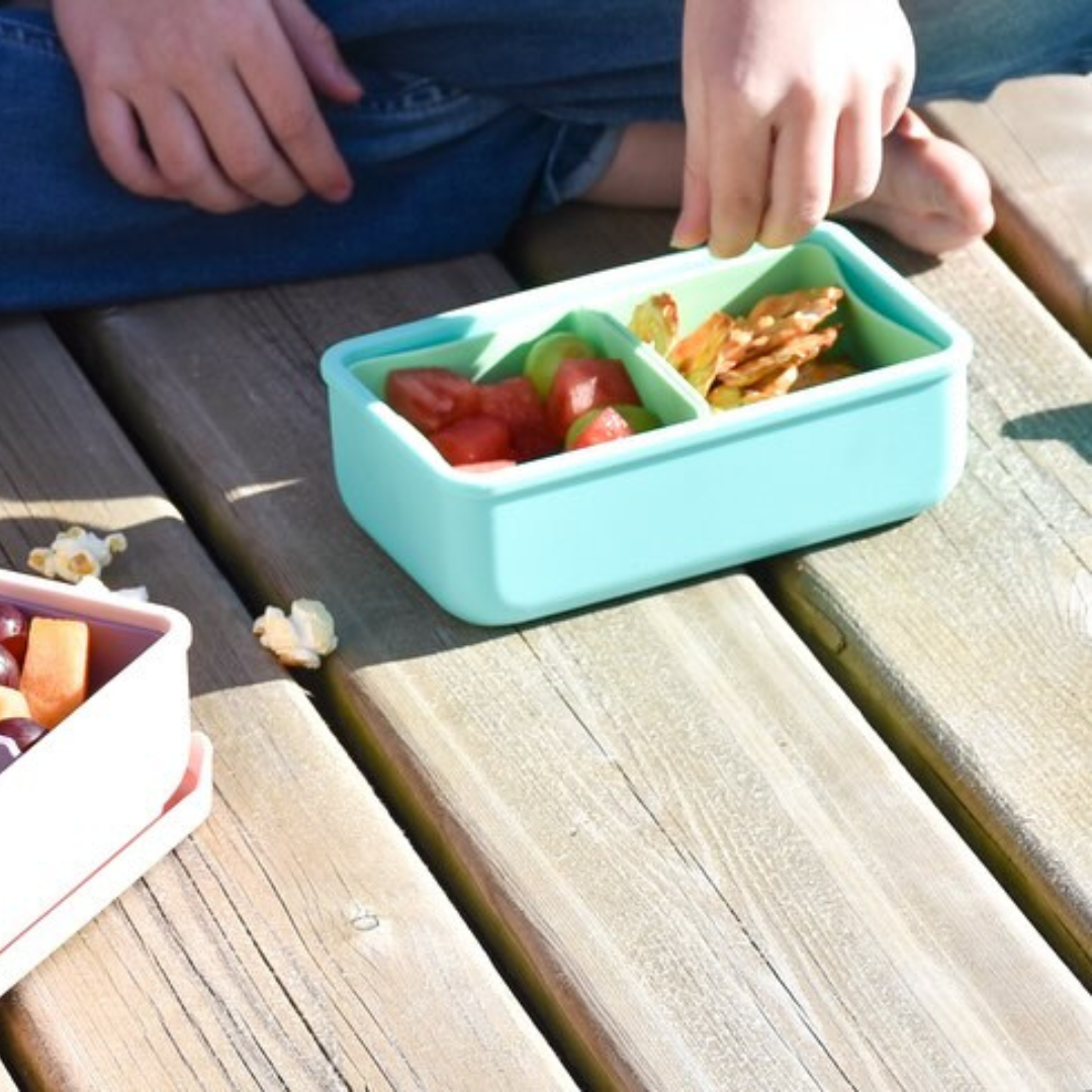 Melii Luxe 700ml Silicone Bento w/ Silicone Dividers - Blue & Mint