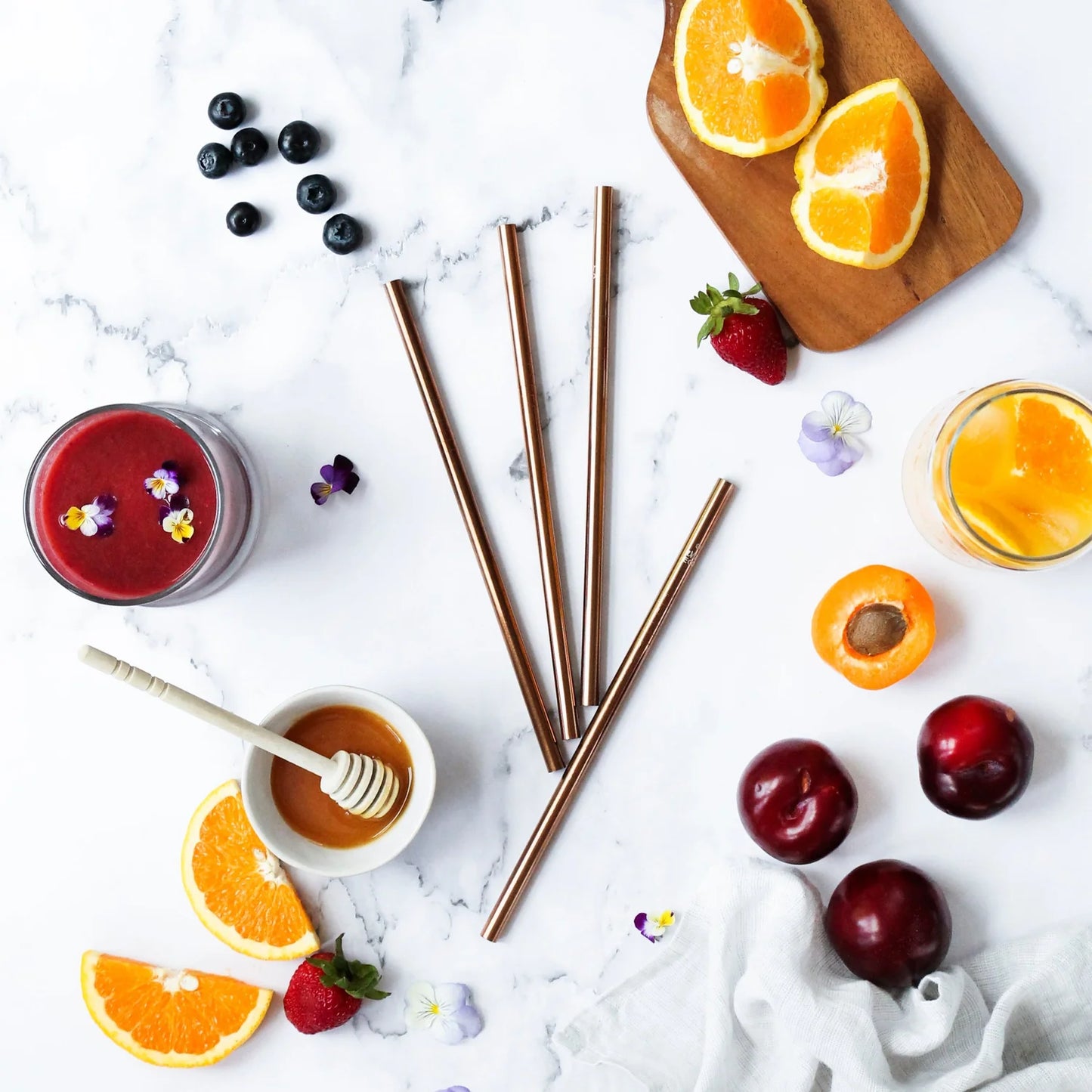 Ever Eco Rose Gold Reusable Straws Straight - 4 Pack & Brush