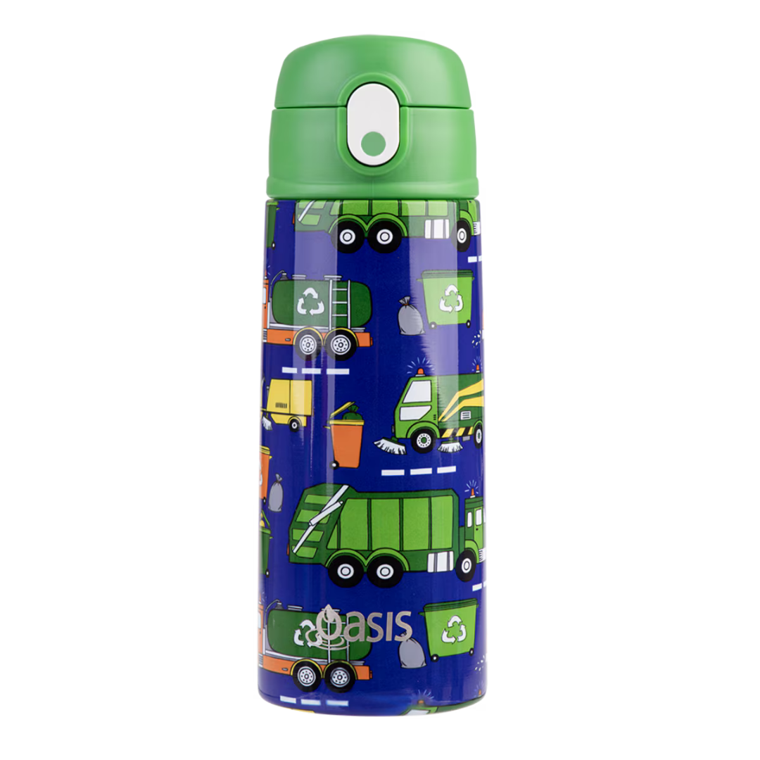 Oasis Insulated 550ml Kid's Drink Bottle w/ Sipper - Garbage Trucks