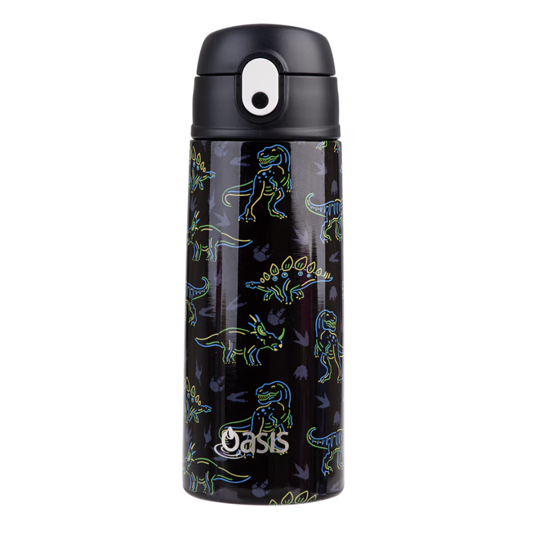 Oasis Insulated 550ml Kid's Drink Bottle w/ Sipper - Neon Dinosaurs