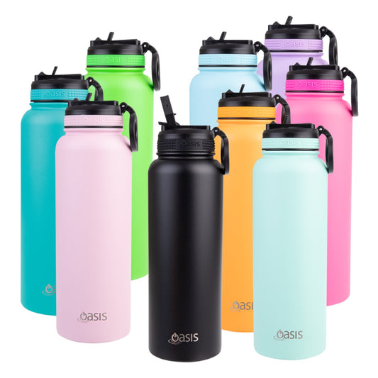 Oasis Challenger 1.1 Litre Insulated Sports Bottle w/ Sipper Straw - Assorted Colours