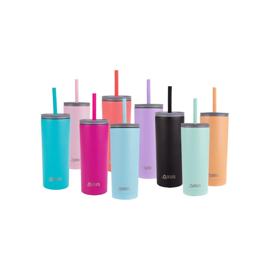 Oasis Super Sipper 600ml Insulated Tumbler w/ Silicone Straw - Assorted Colours