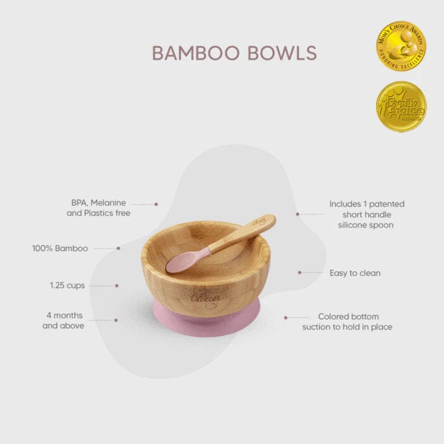 Citron Bamboo Bowl w/ Suction & Spoon - Blush Pink
