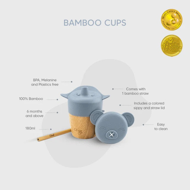 Citron Bamboo Bowl & Cup Bundle - Dusty Blue