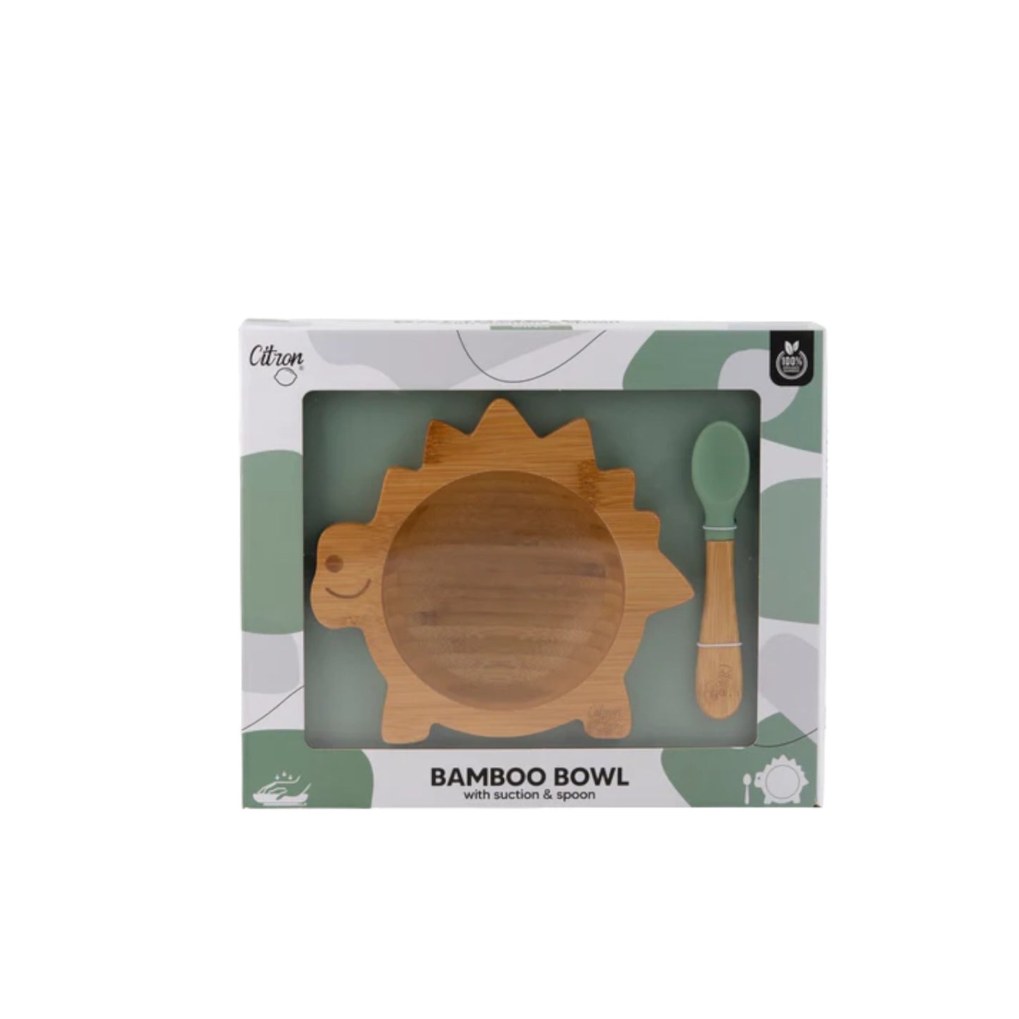 Citron Dinosaur Bamboo Bowl w/ Suction & Spoon