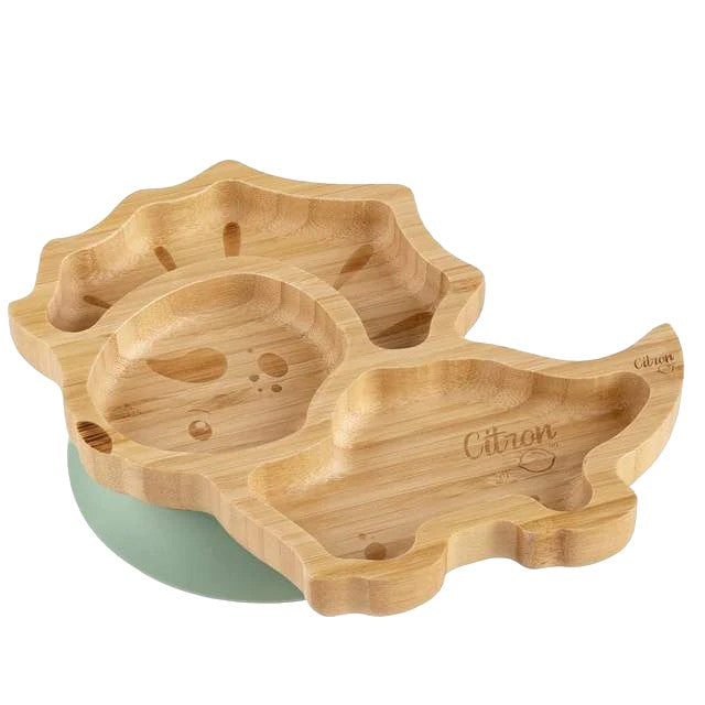 Citron Dinosaur Bamboo Plate w/ Suction & Spoon