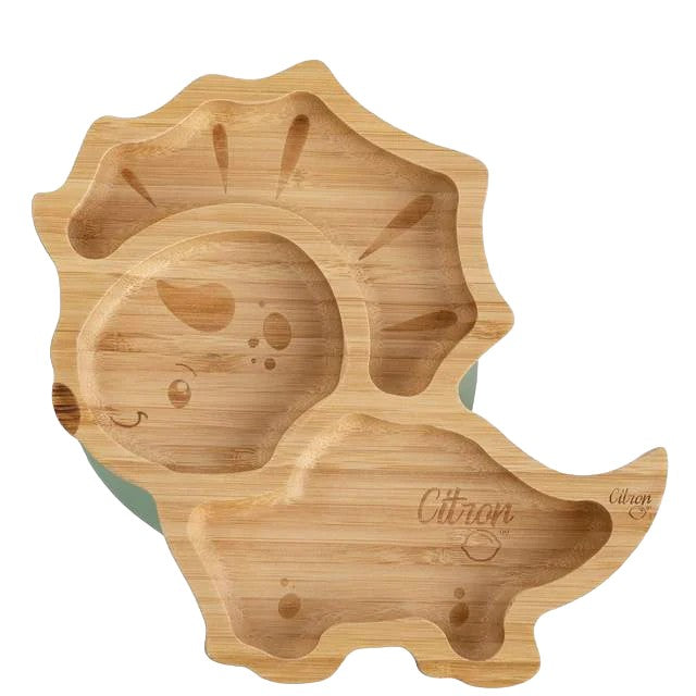 Citron Dinosaur Bamboo Plate w/ Suction & Spoon