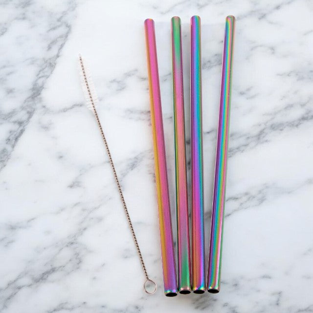Appetito Rainbow Stainless Steel Reusable Smoothie Straws Straight - 4 Pack