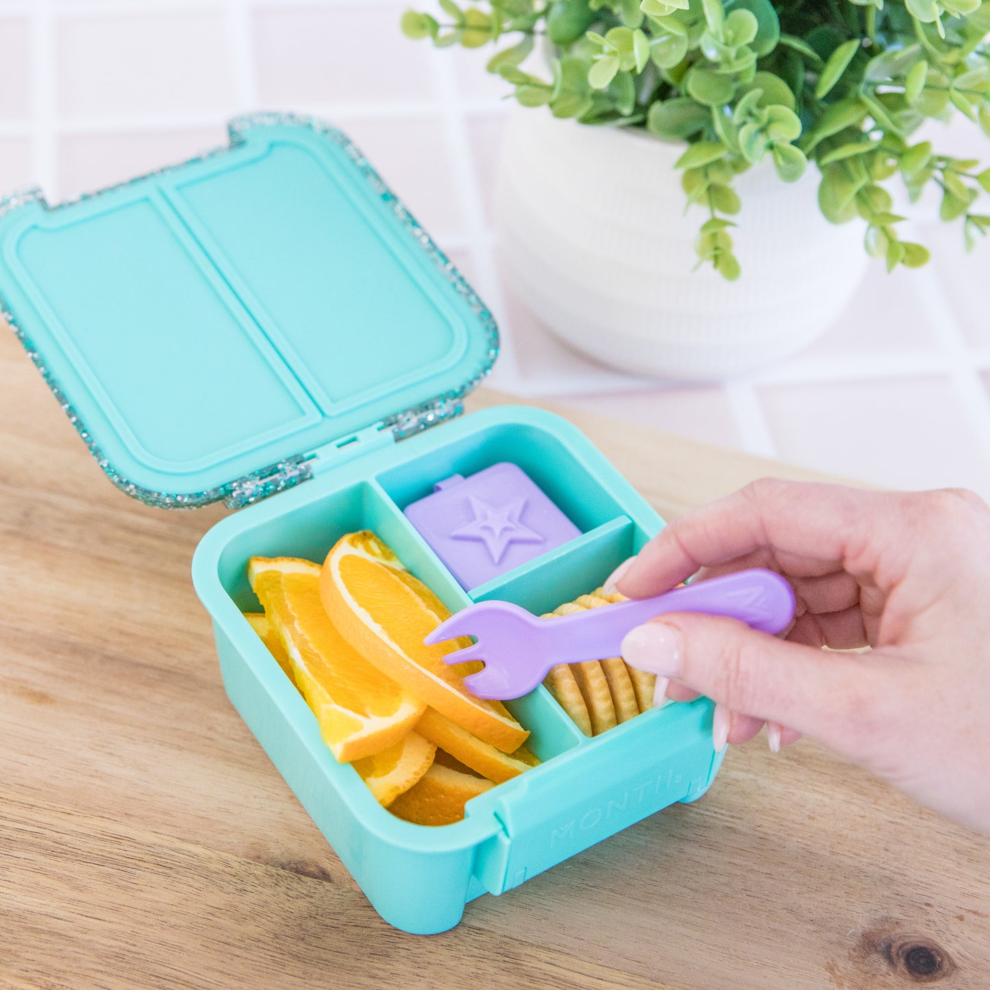 MontiiCo Bento Two Snack Box - Turquoise Glitter