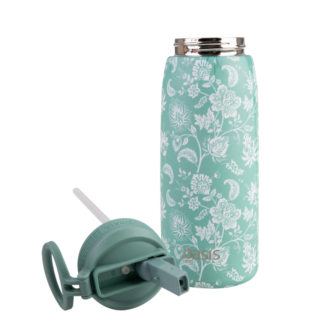 Oasis & Sachi Insulated Lunch Bag & Drink Bottle Bundle - Green Paisley