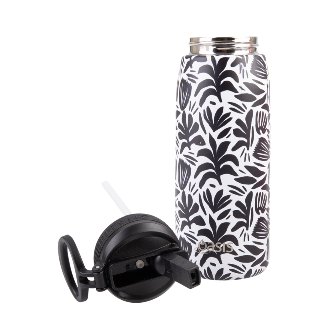 Oasis & Sachi Insulated Lunch Bag & Drink Bottle Bundle - Monochrome Blooms