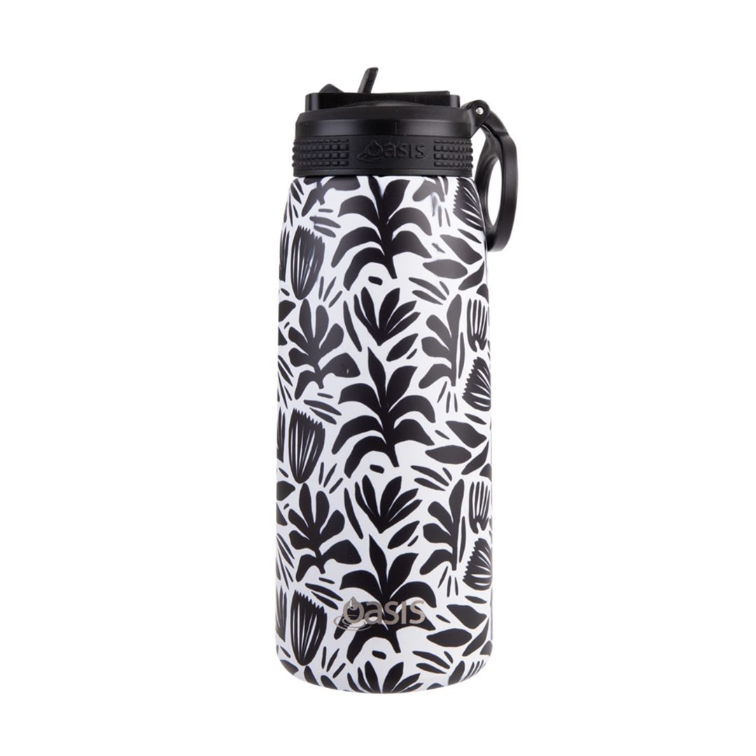 Oasis & Sachi Insulated Lunch Bag & Drink Bottle Bundle - Monochrome Blooms