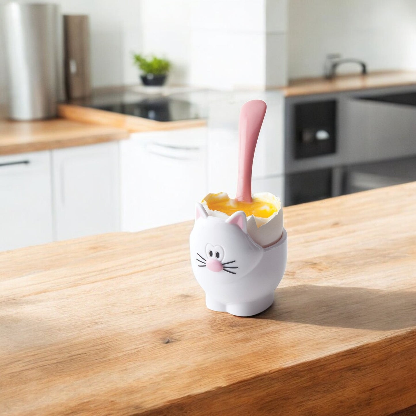 Joie Egg Cup & Spoon Set - White Cat