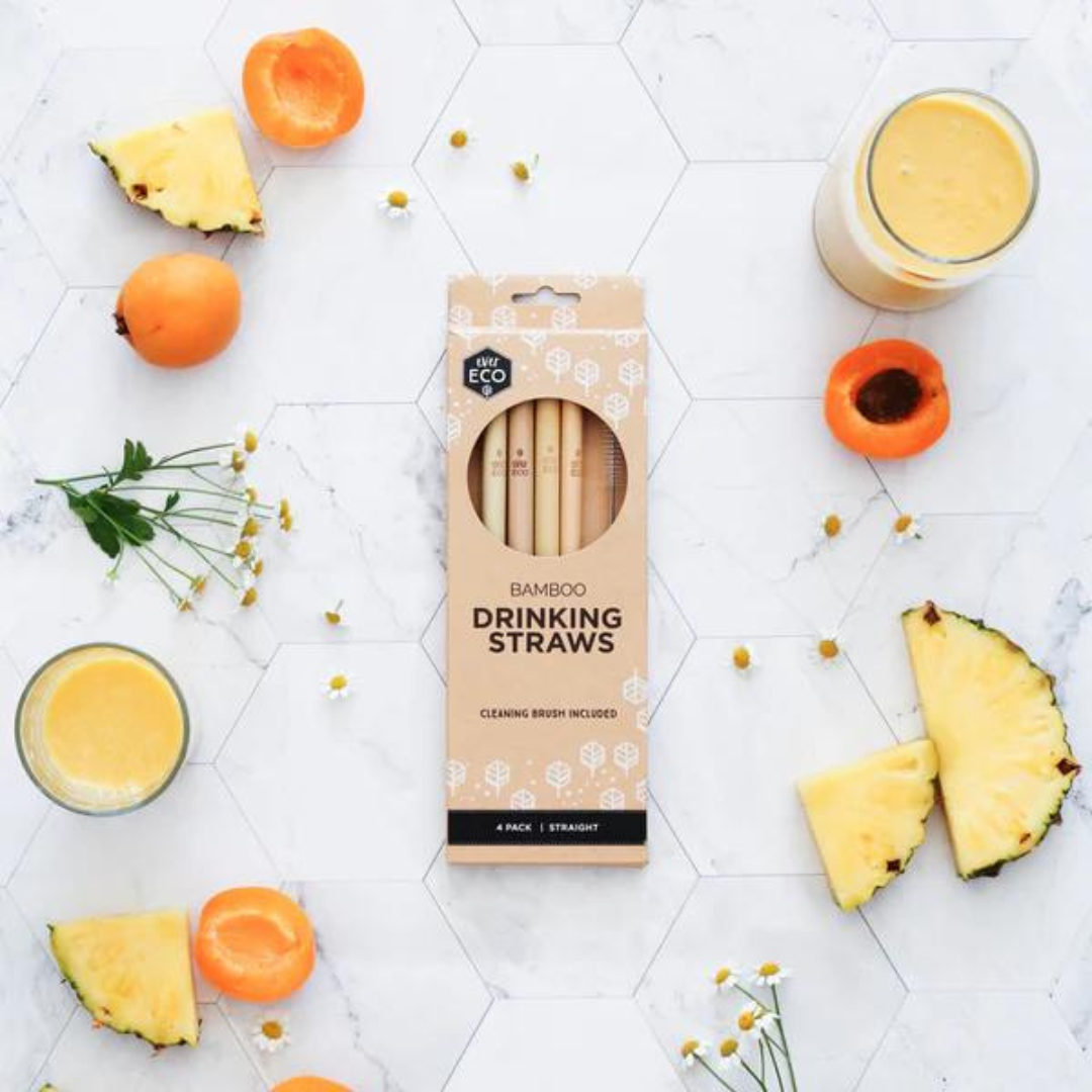 Ever Eco Bamboo Reusable Straws - 4 Pack & Brush