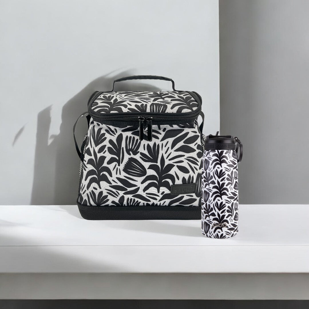 Oasis & Sachi Insulated Cooler Bag & Drink Bottle Bundle - Monochrome Blooms