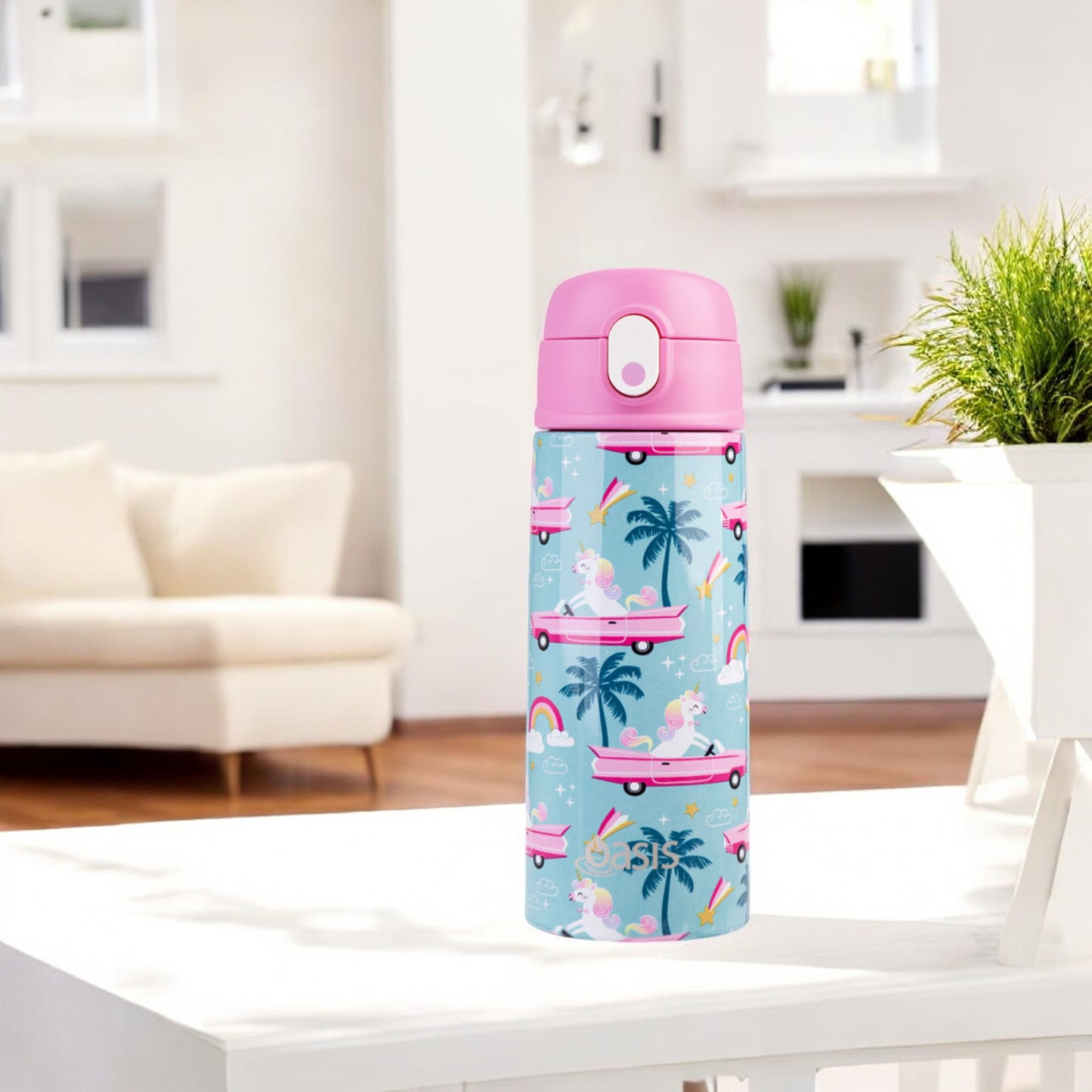 Oasis Insulated 550ml Kid's Drink Bottle w/ Sipper - Pink Cadillac