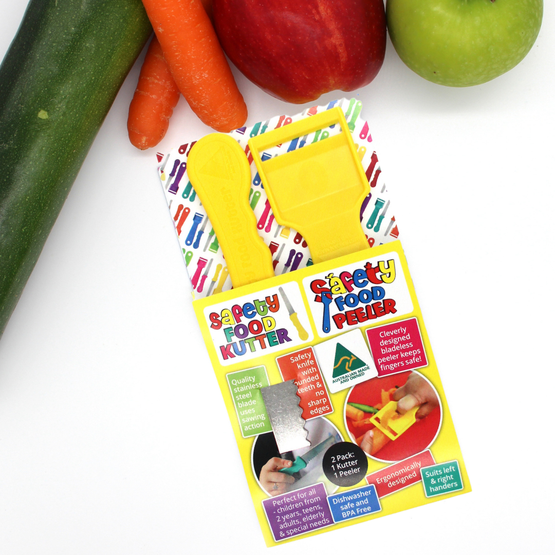 Kiddies Safety Food Kutter Knife & Safety Food Peeler Twin Pack - Assorted Colours