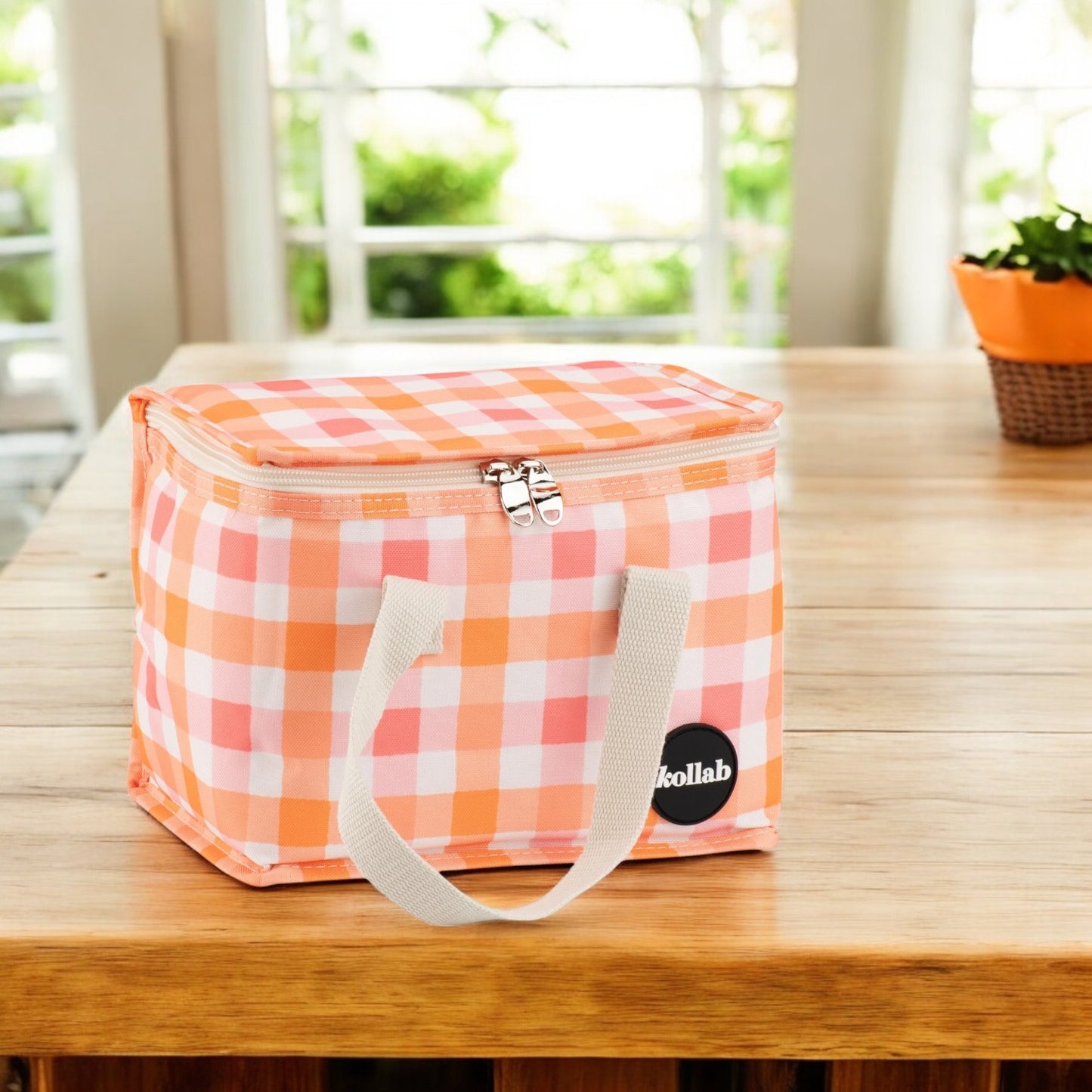 Kollab Insulated Lunch Box Bag - Watermelon Peach Check