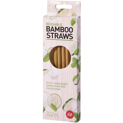 IS Gift Bamboo Reusable Straws - 4 Pack with Brush