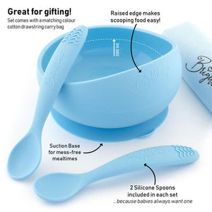 Brightberry Silicone Suction Bowl Set with Spoons - 6 Colours Available
