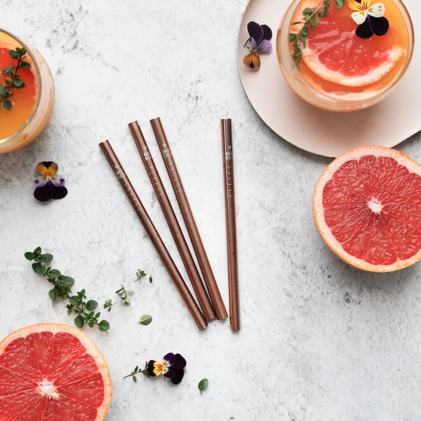 Ever Eco Rose Gold Reusable Short Straws Straight - 4 Pack & Brush