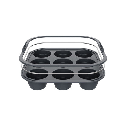 Daily Bake Silicone Square Collapsible Air Fryer 9-Cup Mini Muffin Pan