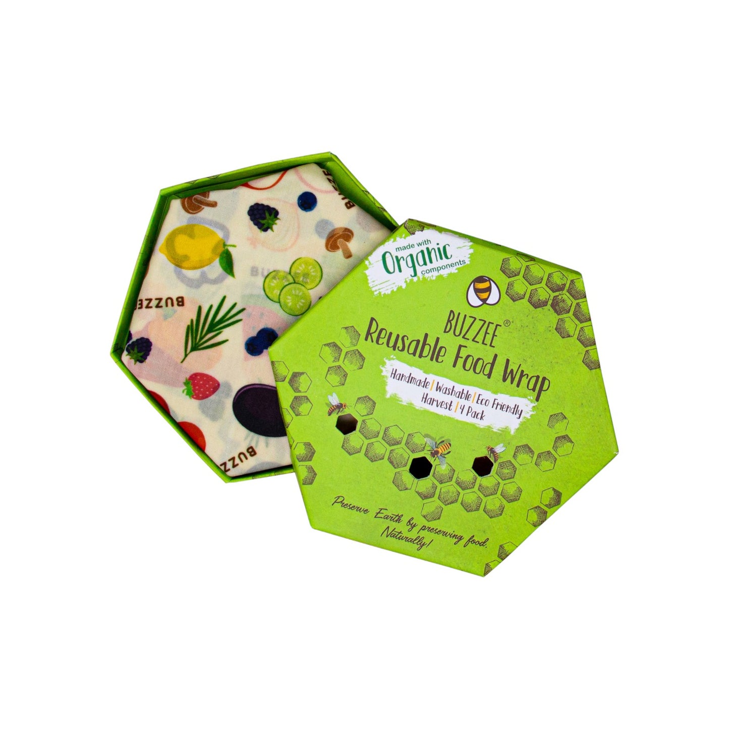 BUZZEE Organic Beeswax Wraps (4 Pack) - Harvest