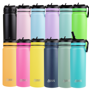 Oasis 550ml Stainless Steel Insulated Challenger Drink Bottle w/ Sipper Straw Lid - Choice of 12 Colours