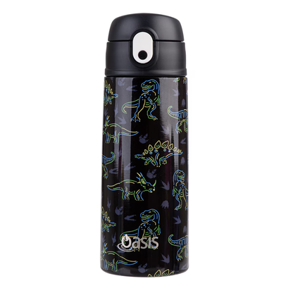 Oasis Insulated 550ml Kid's Drink Bottle w/ Sipper - Neon Dinosaurs