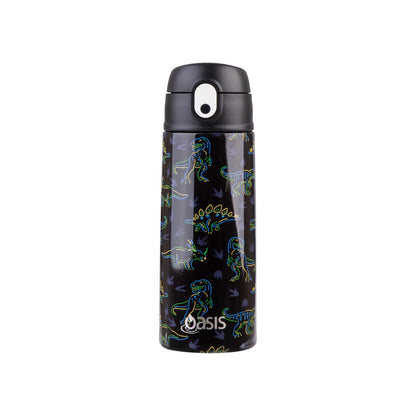 Oasis Kid's 550ml Insulated Drink Bottle w/ Sipper - Neon Dinosaurs