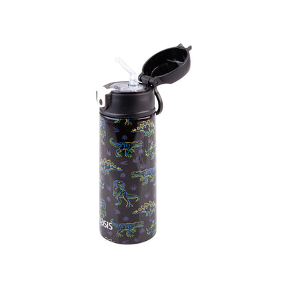 Oasis Kid's 550ml Insulated Drink Bottle w/ Sipper - Neon Dinosaurs