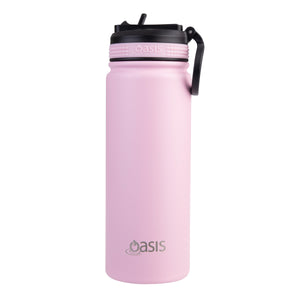 Oasis 550ml Stainless Steel Insulated Challenger Drink Bottle w/ Sipper Straw Lid - Choice of 12 Colours