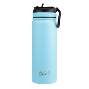 Oasis 550ml Stainless Steel Insulated Challenger Drink Bottle w/ Sipper Straw Lid - Choice of 12 Colours