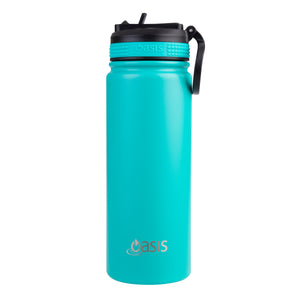 Oasis 550ml Stainless Steel Insulated Challenger Drink Bottle w/ Sipper Straw Lid - Choice of 12 Colours