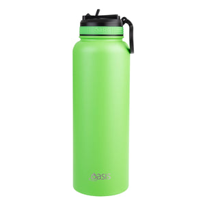 Oasis 1.1 Litre Stainless Steel Insulated Challenger Sports Bottle w/ Sipper Straw Lid - Choice of 12 Colours