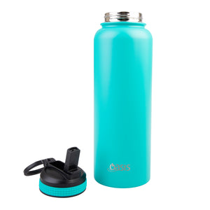 Oasis 1.1 Litre Stainless Steel Insulated Challenger Sports Bottle w/ Sipper Straw Lid - Choice of 12 Colours