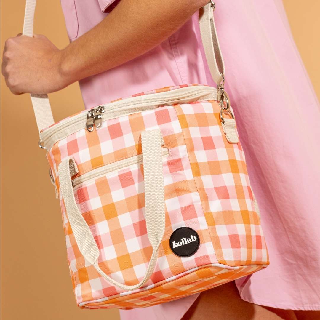 Kollab Mini Insulated Cooler Bag - Watermelon Peach Check