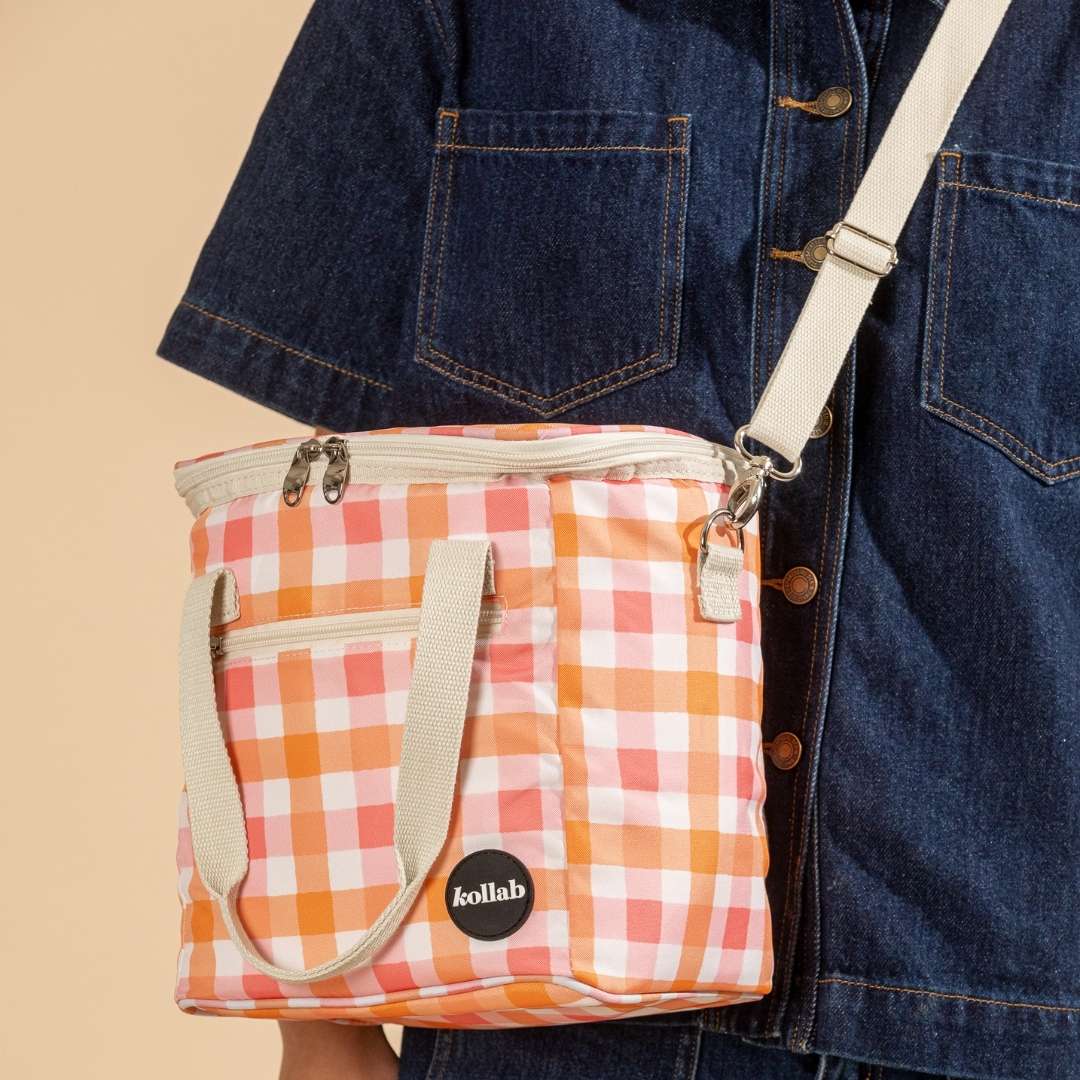 Kollab Mini Insulated Cooler Bag - Watermelon Peach Check