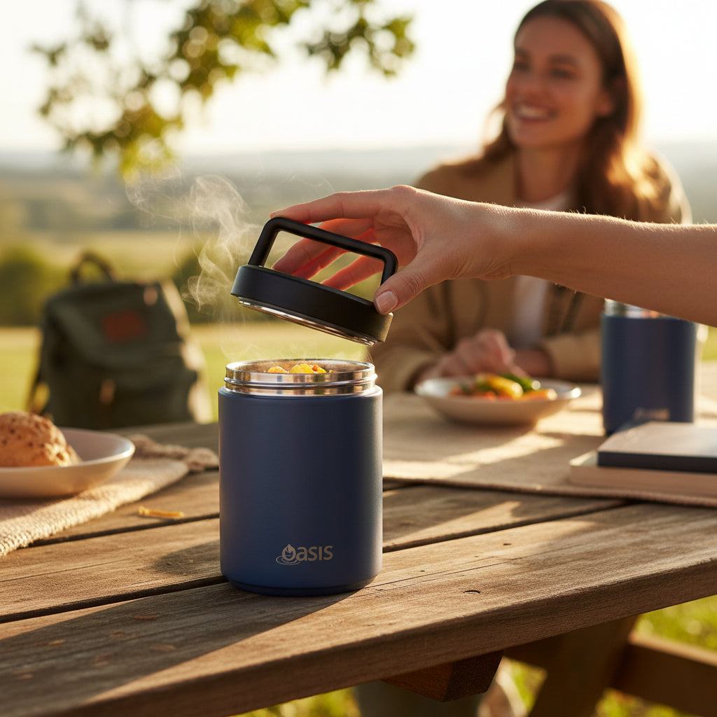 Oasis 480ml Insulated Food Flask w/ Handle & Spoon - Assorted Colours
