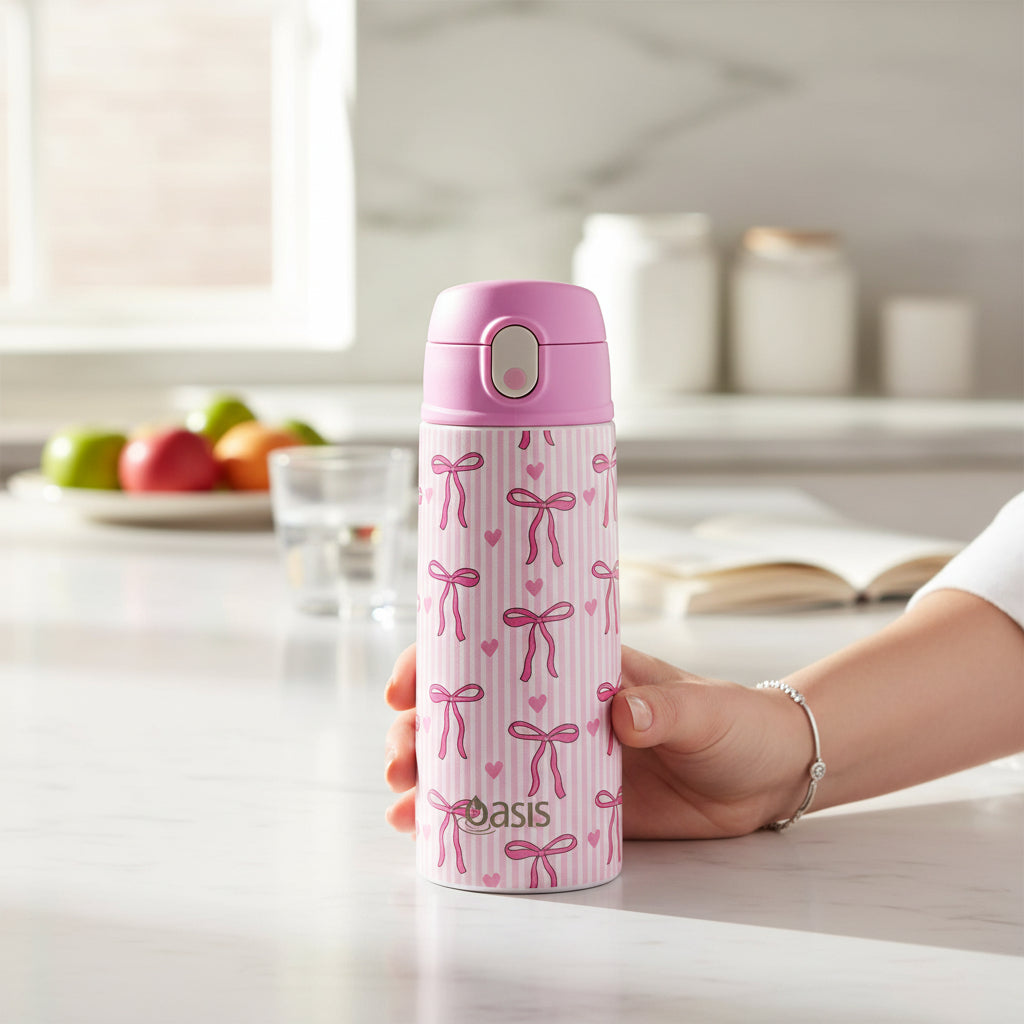 Oasis Kid's 550ml Insulated Drink Bottle w/ Sipper - Bows & Hearts