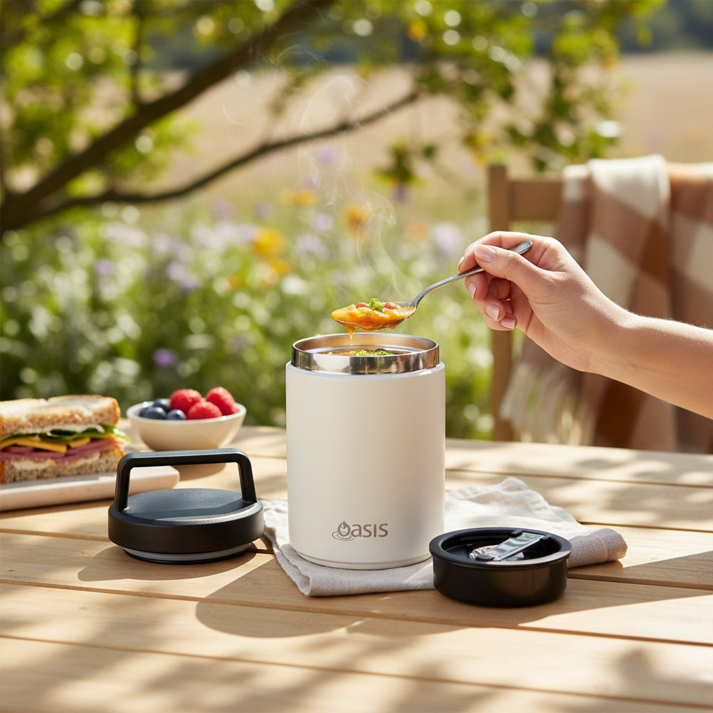 Oasis 480ml Insulated Food Flask w/ Handle & Spoon - Assorted Colours