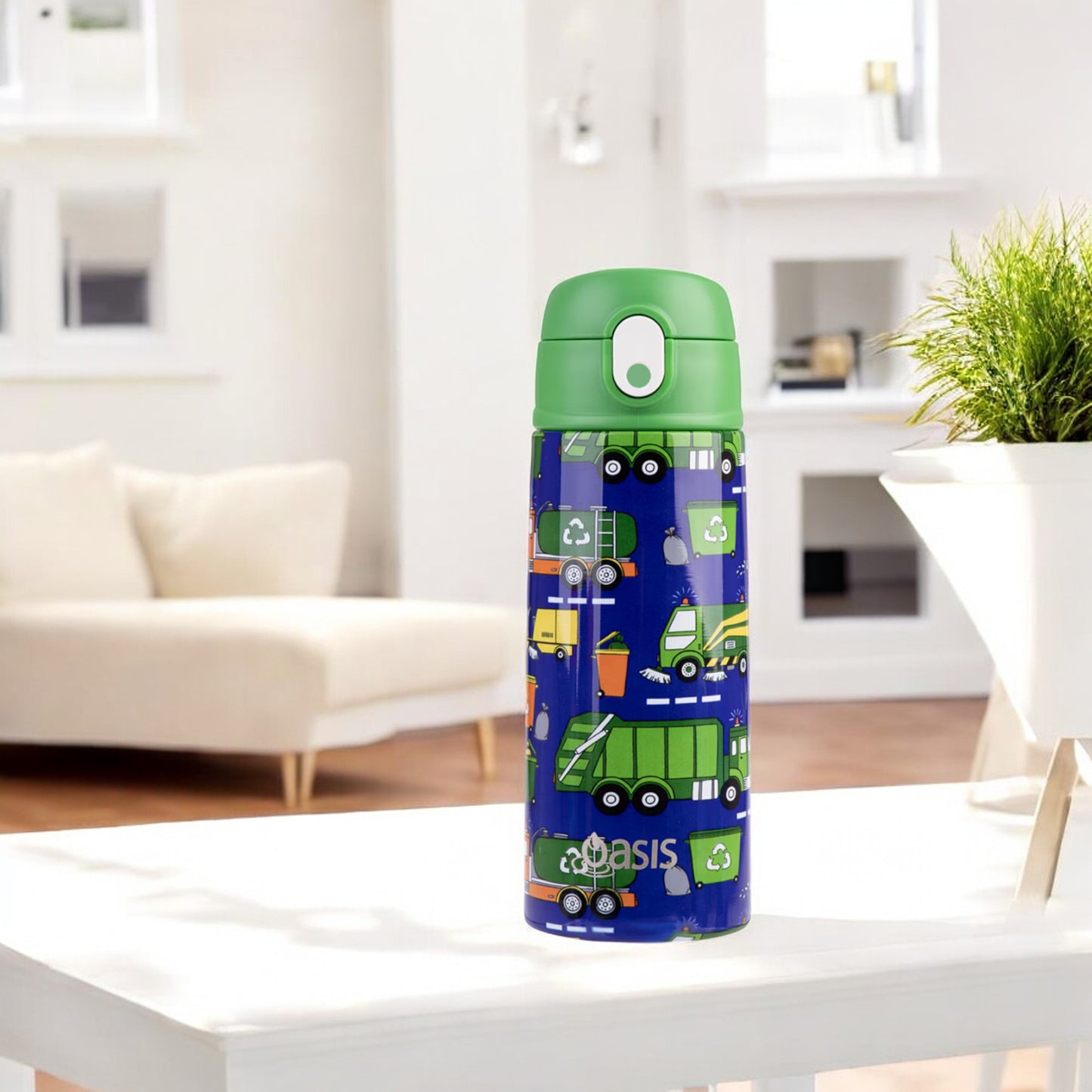 Oasis Insulated 550ml Kid's Drink Bottle w/ Sipper - Garbage Trucks