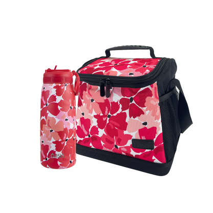 Oasis & Sachi Insulated Cooler Bag & Drink Bottle Bundle - Red Poppies