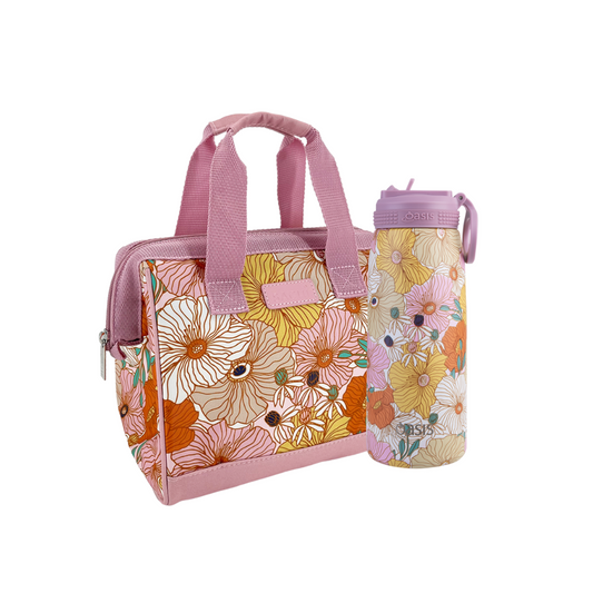 Oasis & Sachi Insulated Lunch Bag & Drink Bottle Bundle - Retro Floral
