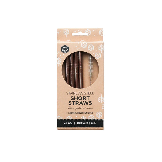 Ever Eco Rose Gold Reusable Short Straws Straight - 4 Pack & Brush