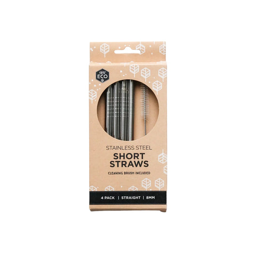 Ever Eco Stainless Steel Reusable Short Straws Straight - 4 Pack & Brush